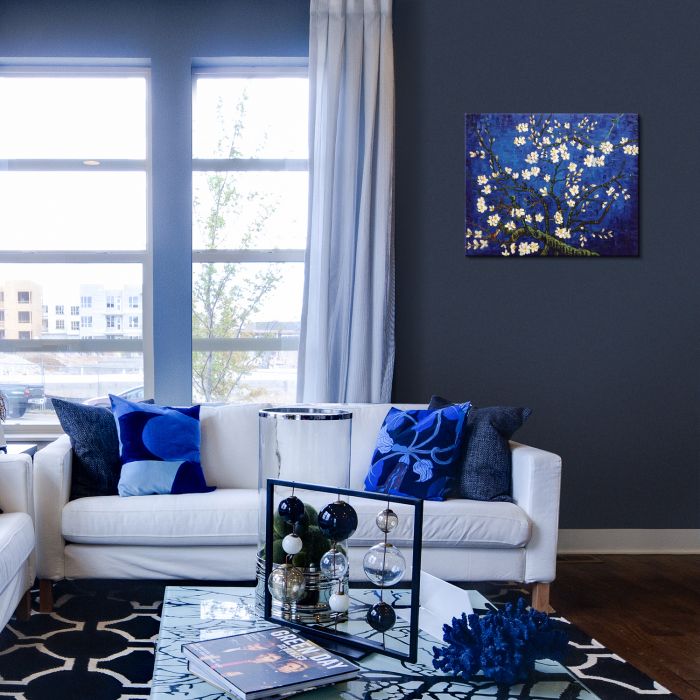 Branches of an Almond Tree in Blossom, Sapphire Blue Pre-Framed - Gallery Wrap 20"X24"