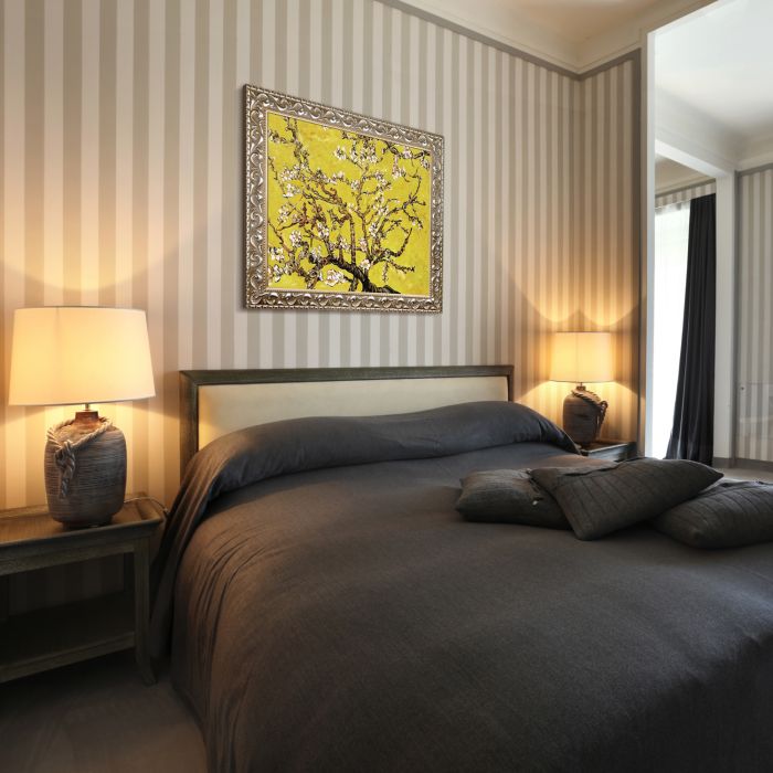 Branches of an Almond Tree in Blossom, Citrine Yellow Pre-Framed - Rococo Silver 20"X24"