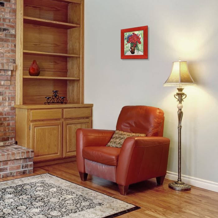 Vase with Daisies and Poppies Pre-Framed - Stiletto Red Frame 8" X 10"