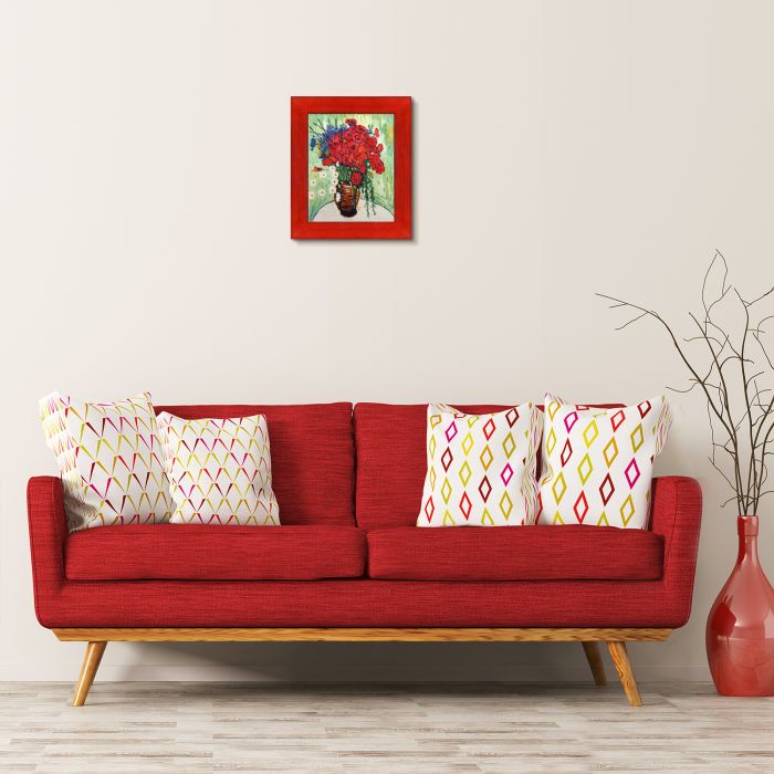 Vase with Daisies and Poppies Pre-Framed - Stiletto Red Frame 8" X 10"