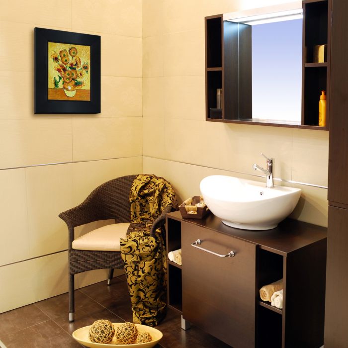 Vase with Fifteen Sunflowers Pre-Framed - New Age Black Frame 8"X10"