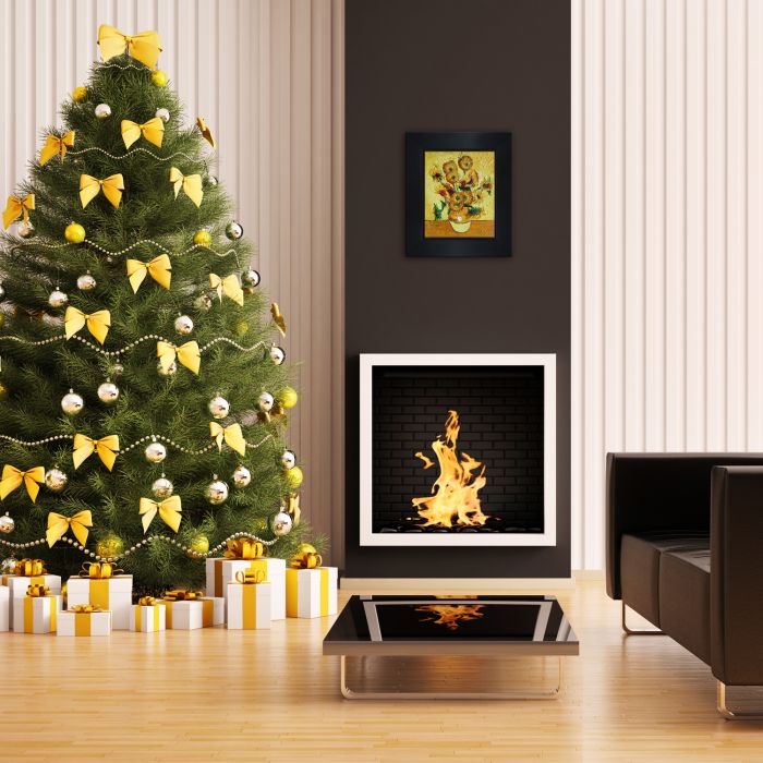 Vase with Fifteen Sunflowers Pre-Framed - New Age Black Frame 8"X10"