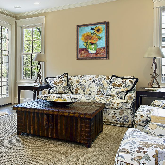 Sunflowers, First Version Pre-Framed - Verona Black and Gold Braid 20" X 24"