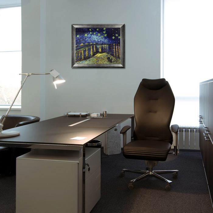 Starry Night Over the Rhone Pre-Framed - Athenian Distressed Silver Frame 16" X 20"