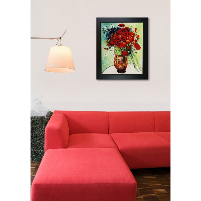 Vase with Daisies and Poppies Pre-Framed - New Age Black Frame 16"X20"