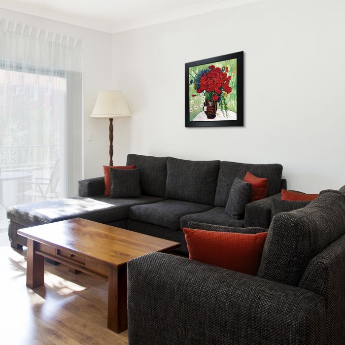 Vase with Daisies and Poppies Pre-Framed - New Age Black Frame 16"X20"