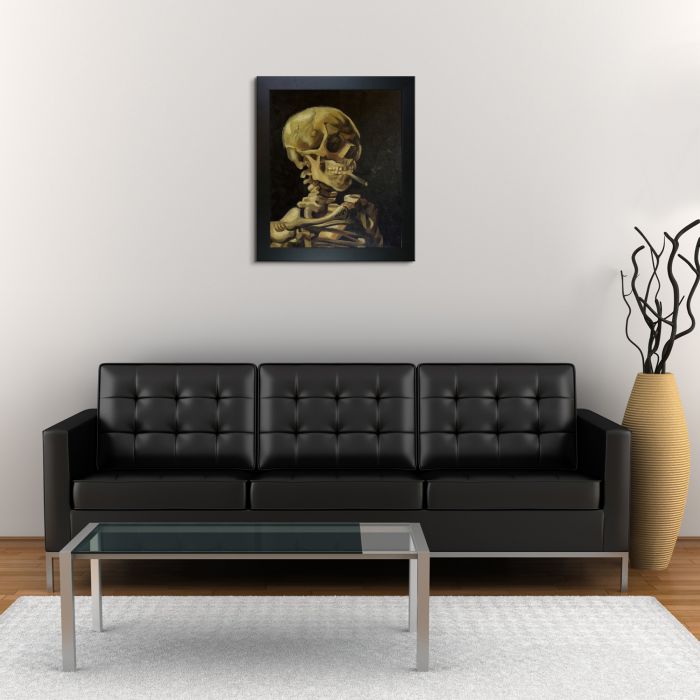 Skull of a Skeleton with Burning Cigarette Pre-Framed - New Age Black Frame 20"X24"