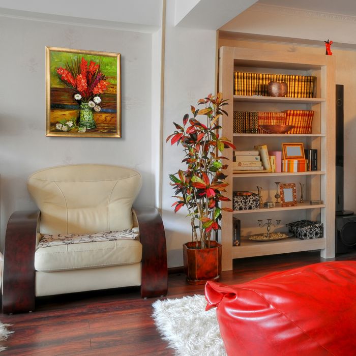 Vase with Red Gladioli Pre-Framed - Gold Luminoso Frame 20"X24"