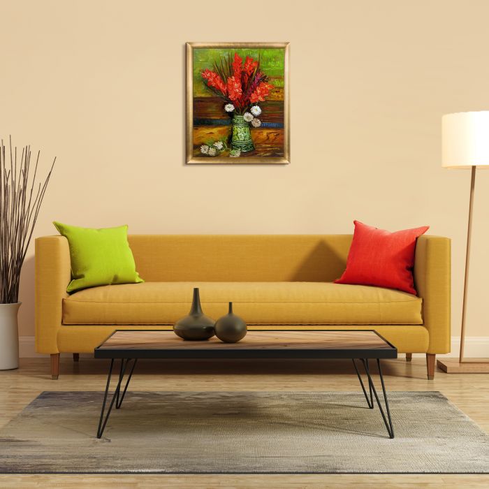 Vase with Red Gladioli Pre-Framed - Gold Luminoso Frame 20"X24"