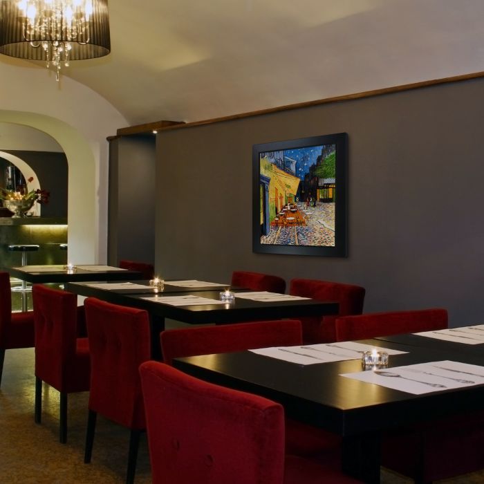 Cafe Terrace at Night Pre-Framed - New Age Black Frame 20"X24"