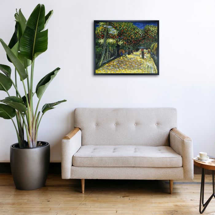 Avenue with Flowering Chestnut Trees at Arles Pre-framed - Studio Black Wood Frame 20"X24"