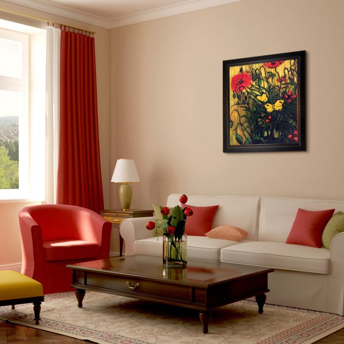 Poppies and Butterflies Pre-Framed - Veine D'Or Bronze Angled Frame 20"X24"