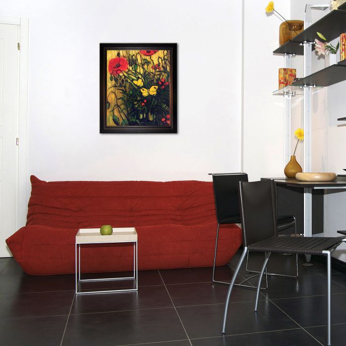 Poppies and Butterflies Pre-Framed - Veine D'Or Bronze Angled Frame 20"X24"