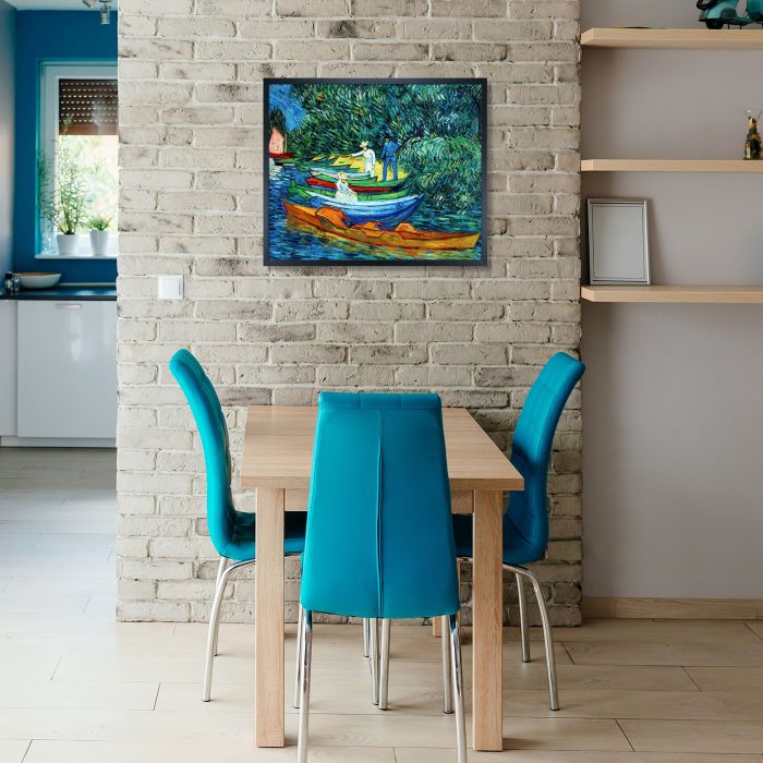 Rowing Boats on the Banks of the Oise Pre-framed - Studio Black Wood Frame 20"X24"