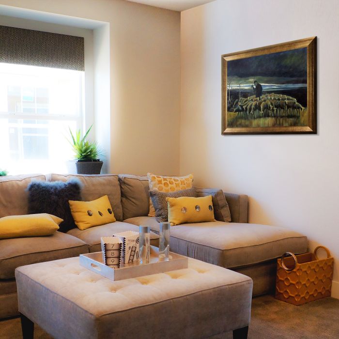 Shepherd with a flock of Sheep Pre-Framed - Athenian Gold Frame 20"X24"