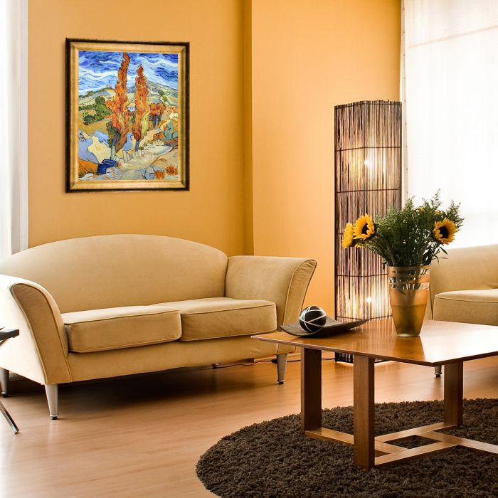 Two Poplars on a Hill Pre-Framed - Athenian Gold Frame 20"X24"