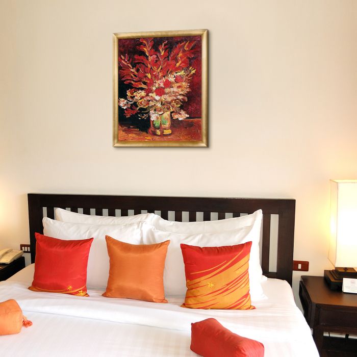 Vase with Gladioli and Carnations (red) Pre-Framed - Gold Luminoso Frame 20"X24"