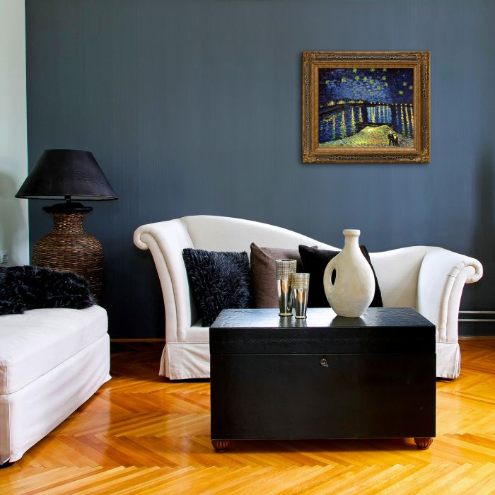 Starry Night Over the Rhone Pre-Framed - Black Crackle King Frame 20"X24"