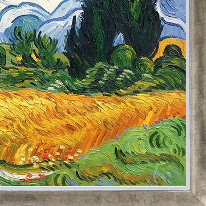 Wheat Field with Cypresses Pre-Framed - Champagne Silhouette Frame 20" X 24"