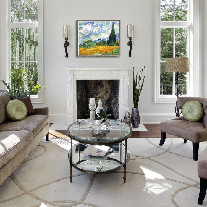 Wheat Field with Cypresses Pre-Framed - Champagne Silhouette Frame 20" X 24"