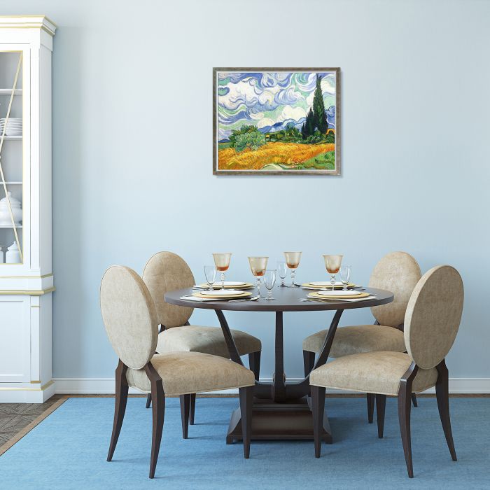 Wheat Field with Cypresses Pre-Framed - Champagne Silhouette Frame 20" X 24"