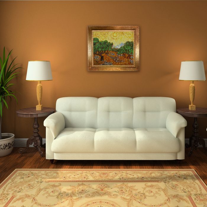 Olive Trees with Yellow Sun and Sky Pre-Framed - Vienna Gold Leaf Frame 20"X24"