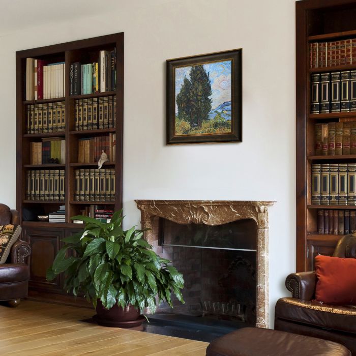 Two Cypresses Pre-Framed - Veine D'Or Bronze Scoop Frame 20"X24"