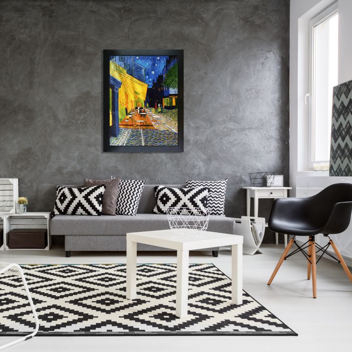 Cafe Terrace at Night Pre-Framed - New Age Black Frame 30"X40"