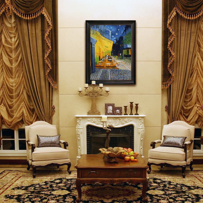 Cafe Terrace at Night Pre-Framed - Veine D'Or Bronze Scoop Frame 30"X40"