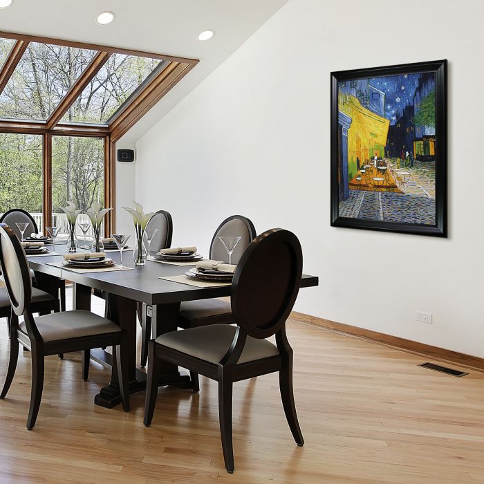 Cafe Terrace at Night Pre-Framed - Black Matte Frame 30"X40"