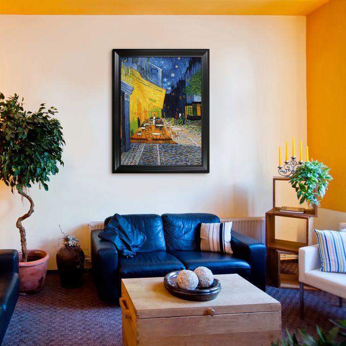 Cafe Terrace at Night Pre-Framed - Black Matte Frame 30"X40"