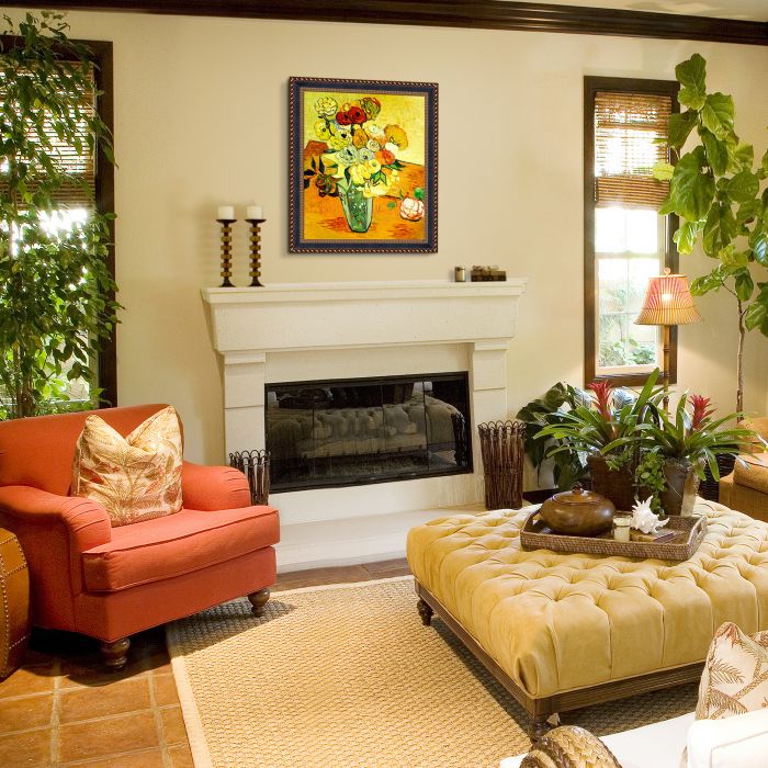 Japanese Vase with Roses and Anemones, 1890 Pre-framed - Verona Black and Gold Braid 20" X 24"