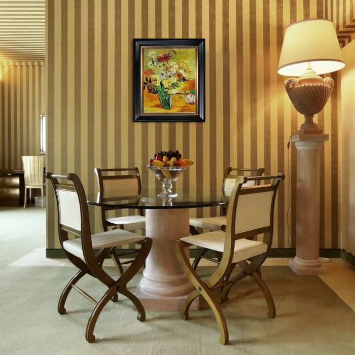 Japanese Vase with Roses and Anemones, 1890 Pre-framed - Black Matte King and Piccino Luminoso Custom Stacked Frame 20" X 24"