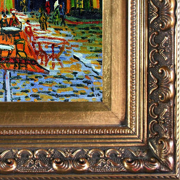 Cafe Terrace at Night Pre-Framed - Baroque Antique Gold Frame 8"X10"