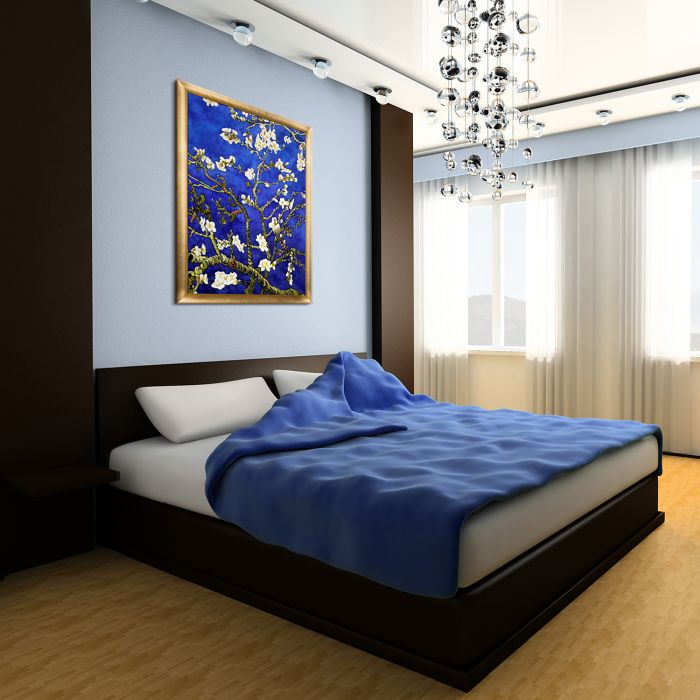 Branches Of An Almond Tree In Blossom, Sapphire Blue Pre-Framed - Gold Luminoso Frame 24" x 36"