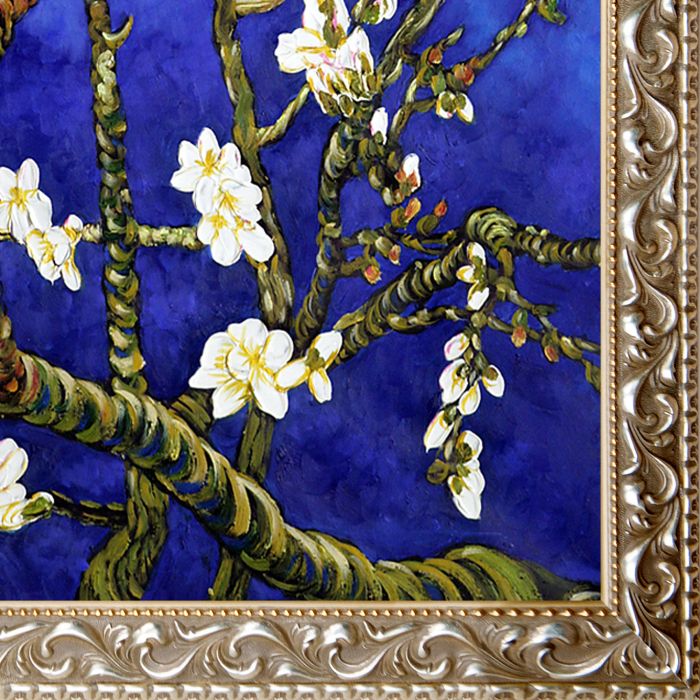 Branches Of An Almond Tree In Blossom, Sapphire Blue Pre-Framed - Rococo Silver 24"X36"