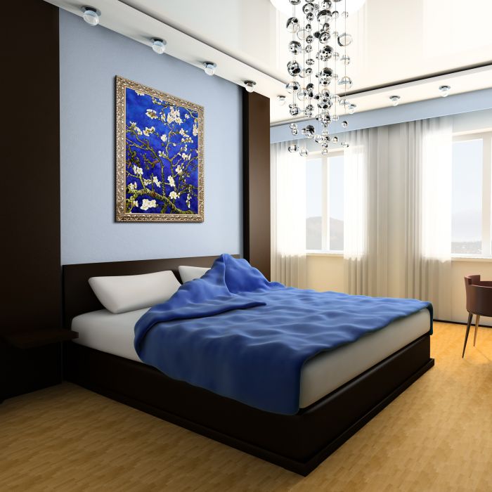 Branches Of An Almond Tree In Blossom, Sapphire Blue Pre-Framed - Rococo Silver 24"X36"