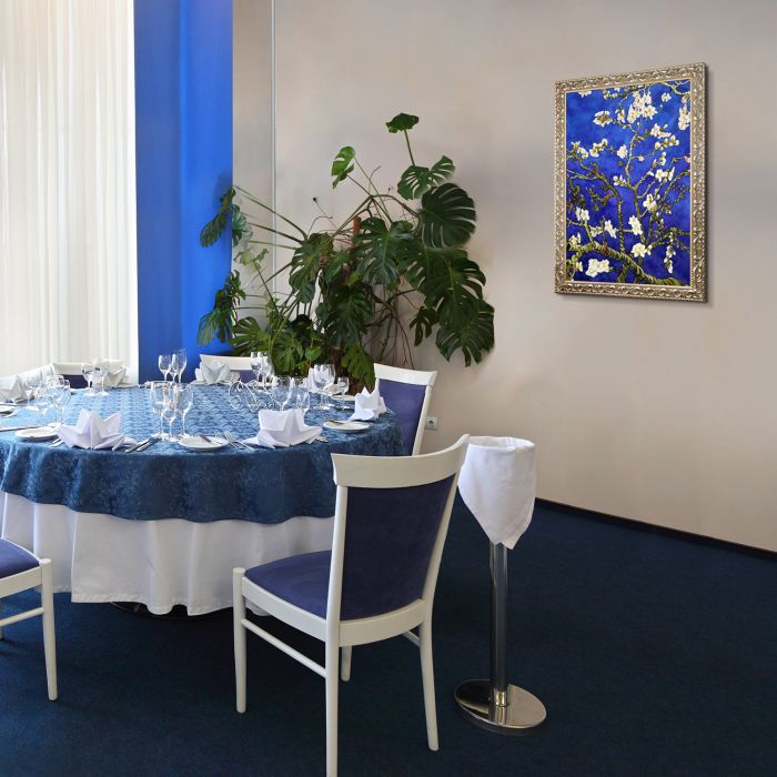 Branches Of An Almond Tree In Blossom, Sapphire Blue Pre-Framed - Rococo Silver 24"X36"