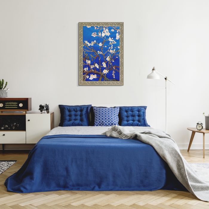Branches Of An Almond Tree In Blossom, Sapphire Blue Pre-Framed - Rococo Silver 24"X36"