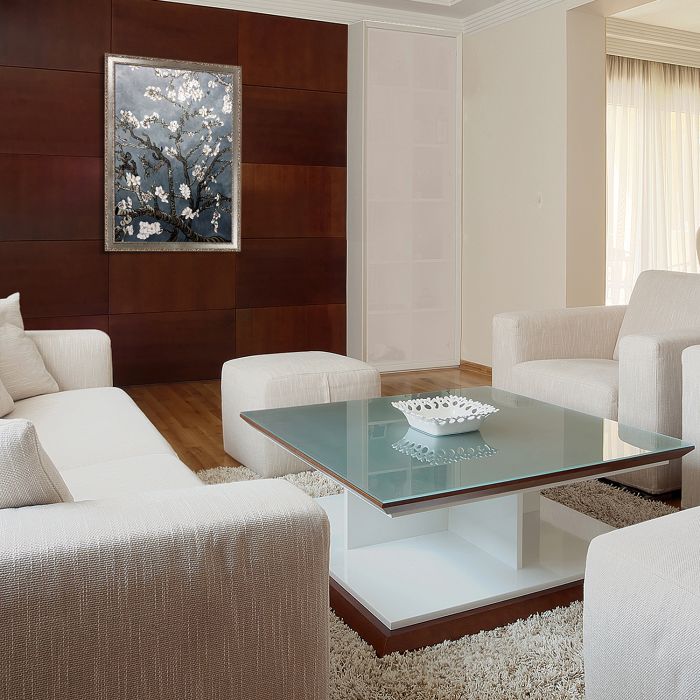 Branches of an Almond Tree in Blossom, Pearl Grey Pre-Framed - Versailles Silver Salon Frame 24" X 36"