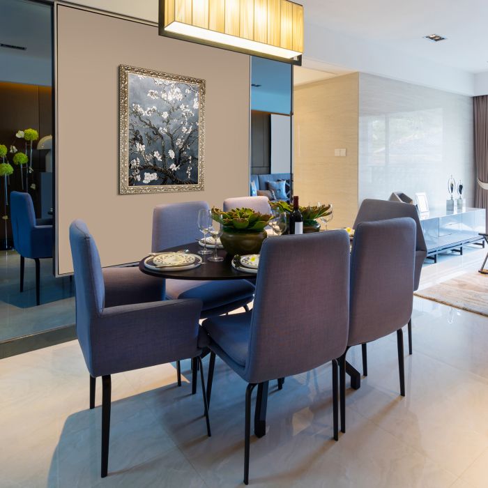 Branches of an Almond Tree in Blossom, Pearl Grey Pre-Framed - Rococo Silver 24"X36"