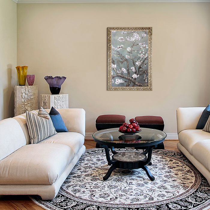 Branches of an Almond Tree in Blossom, Pearl Grey Pre-Framed - Rococo Silver 24"X36"