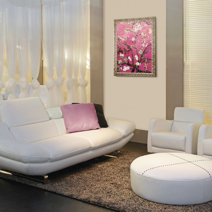 Branches of an Almond Tree in Blossom, Pearl Pink Pre-Framed - Rococo Silver 24"X36"