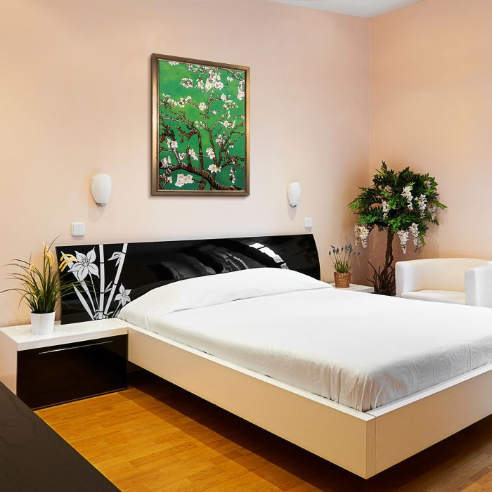 Branches of an Almond Tree in Blossom, Emerald Green Pre-Framed - Burnished Gold Frame 24" X 36"