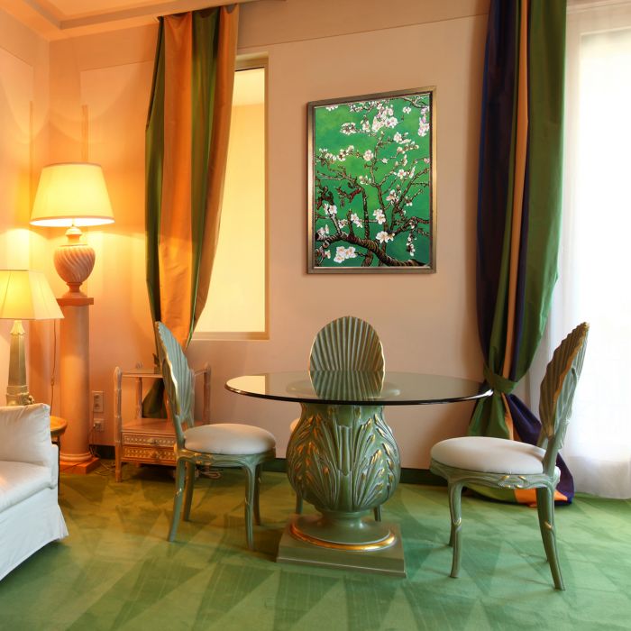 Branches of an Almond Tree in Blossom, Emerald Green Pre-Framed - Burnished Gold Frame 24" X 36"