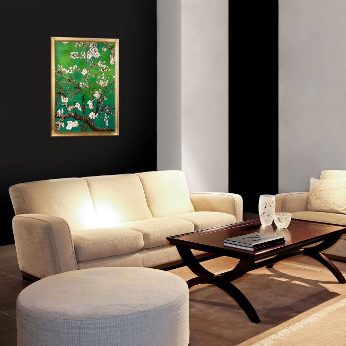 Branches of an Almond Tree in Blossom, Emerald Green Pre-Framed - Gold Luminoso Frame 24" x 36"