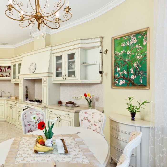 Branches of an Almond Tree in Blossom, Emerald Green Pre-Framed - Gold Luminoso Frame 24" x 36"