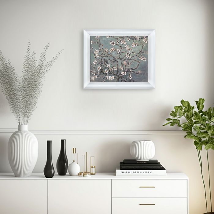 Branches of an Almond Tree in Blossom, Pearl Grey Pre-framed - Moderne Blanc Frame 8" X 10"