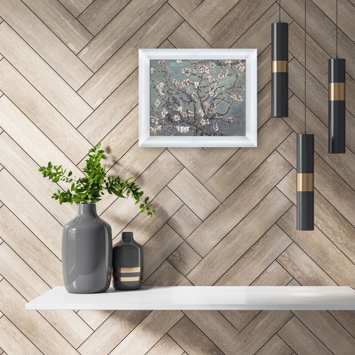 Branches of an Almond Tree in Blossom, Pearl Grey Pre-framed - Moderne Blanc Frame 8" X 10"