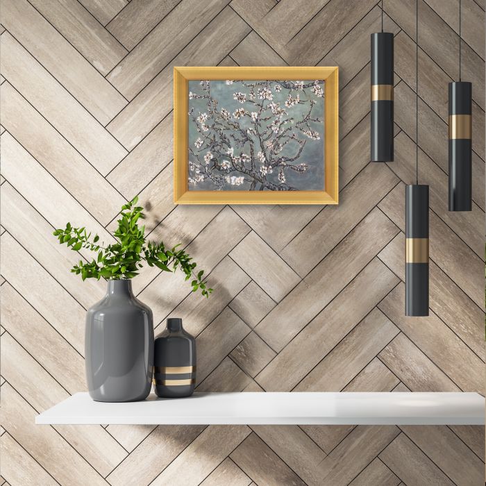 Branches of an Almond Tree in Blossom, Pearl Grey Pre-framed - Piccino Luminoso Frame 8" X 10"